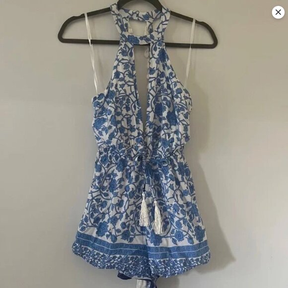 LF Debbie Debbie Blue and White Floral Romper with Tassels - Picture 1 of 3